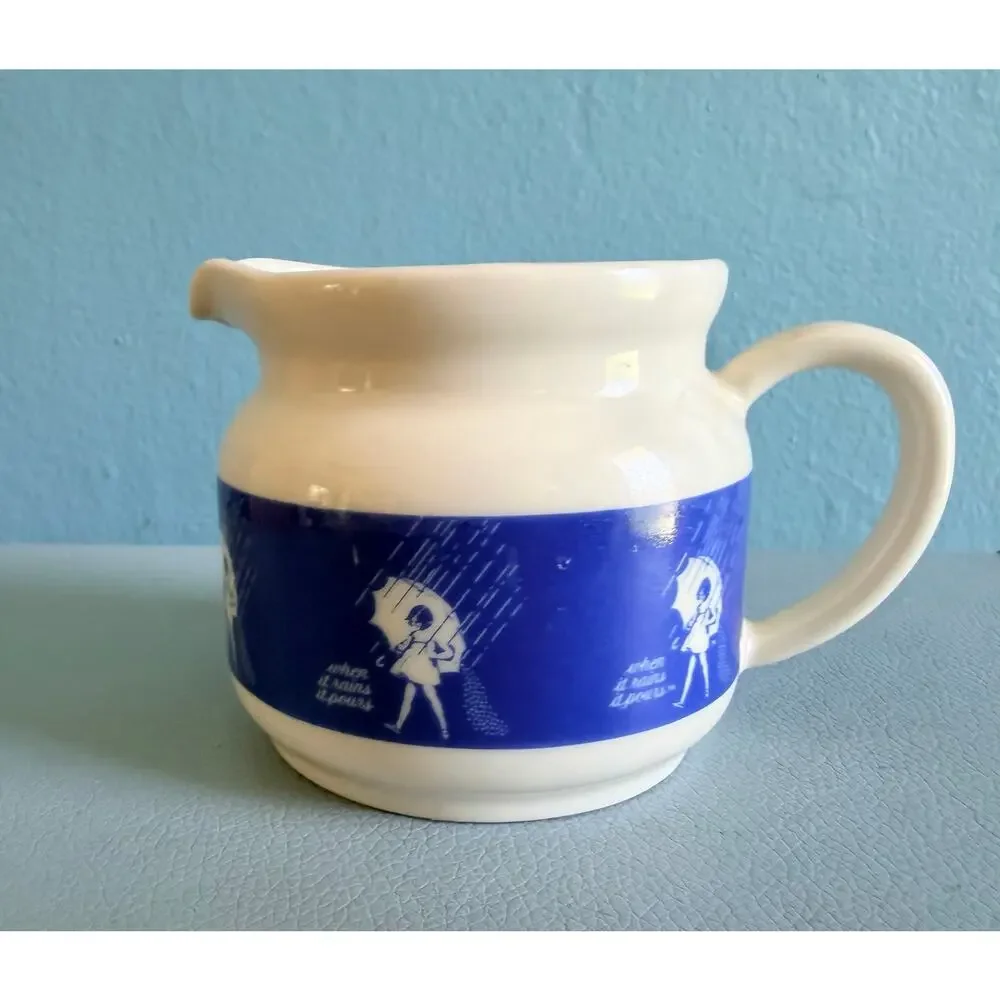 Vintage Morton Salt When It Rains It Pours Creamer Sugar Set Umbrella Girl